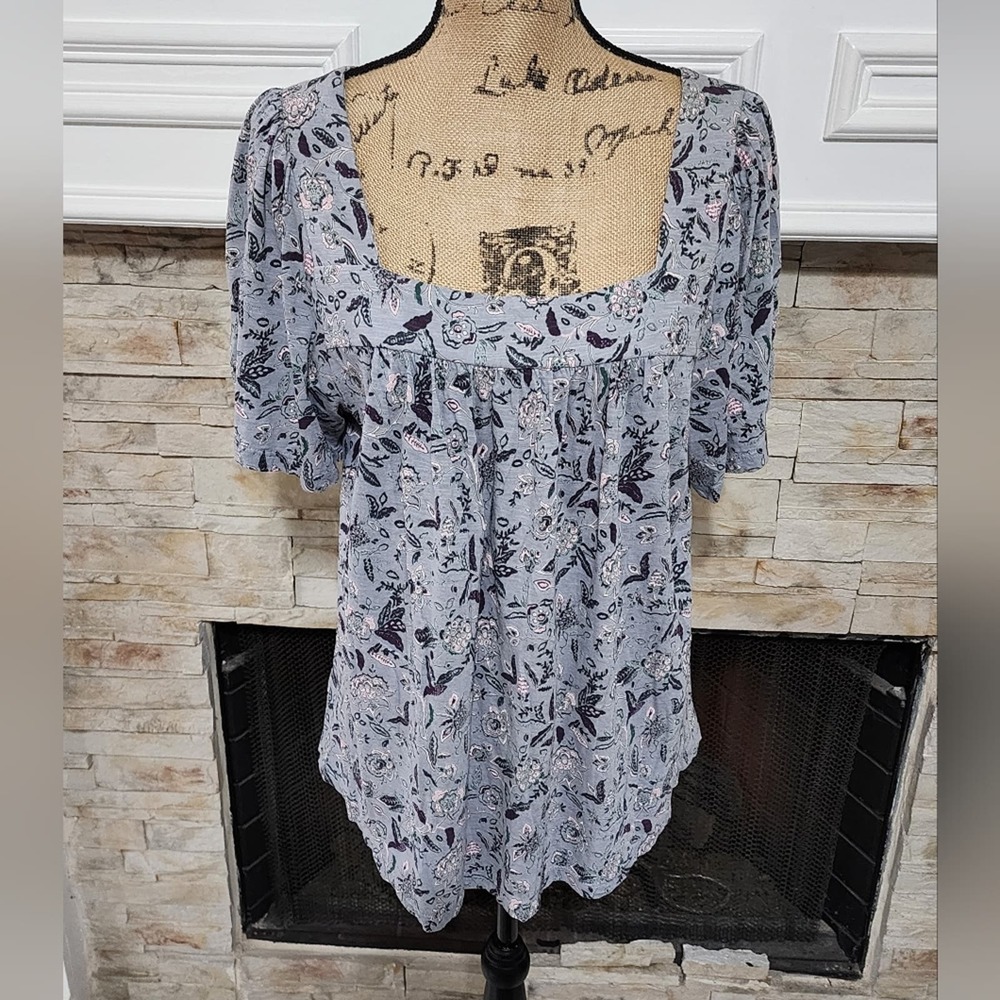 Lucky brand floral boho boat neck t shirt size XL